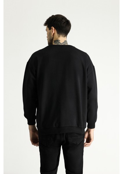 Bisiklet Yaka Oversize Pamuklu Sweatshirt