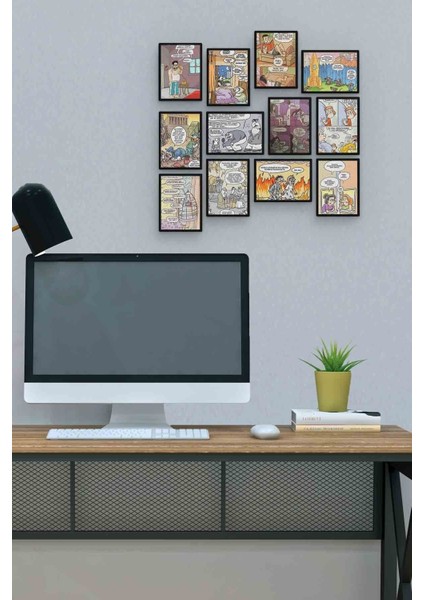 Karikatür 12 Parça Mdf (Ahşap) Tablo Ofis Boyu