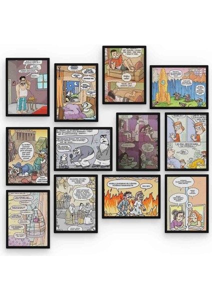 Karikatür 12 Parça Mdf (Ahşap) Tablo Ofis Boyu