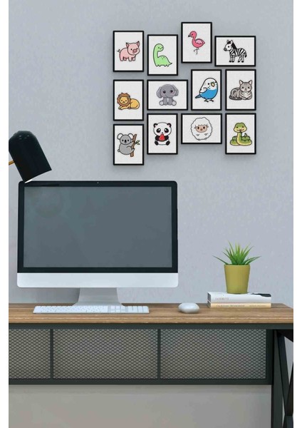 Tatlı Hayvan 12 Parça Mdf (Ahşap) Tablo Ofis Boyu
