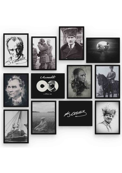 Mustafa Kemal Atatürk 12 Parça Mdf (Ahşap) Tablo Ofis Boyu