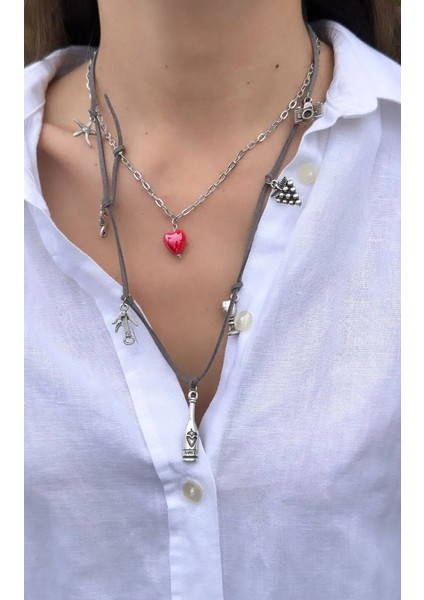 Ikili Charm ve Kalp Detaylı Tasarım Kolye fiyatları