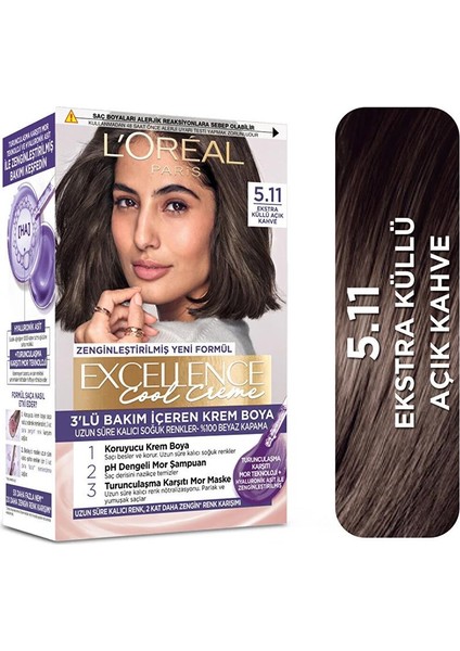 Loreal Paris Excellence Cool Creme 5.11 Ekstra Küllü Açık Kahve Saç Boyası