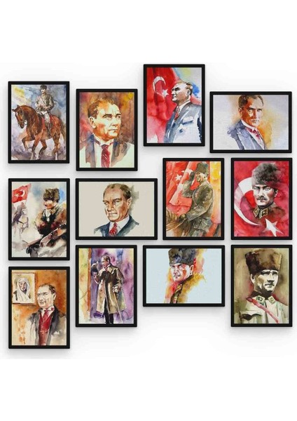 Mustafa Kemal Atatürk 12 Parça Mdf (Ahşap) Tablo Ofis Boyu