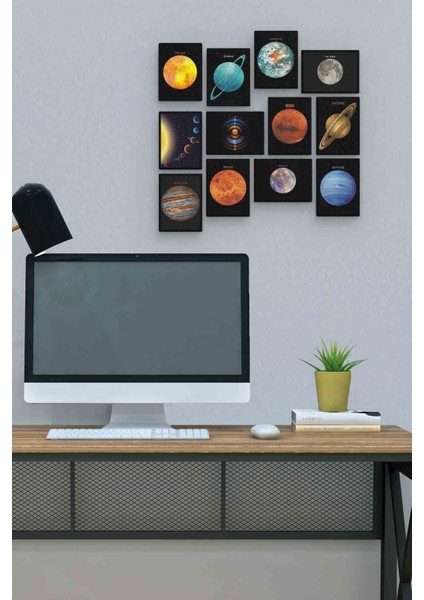 Gezegenler 12 Parça Mdf (Ahşap) Tablo Ofis Boyu