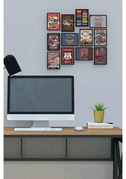 Araba Posteri 12 Parça Mdf (Ahşap) Tablo Ofis Boyu