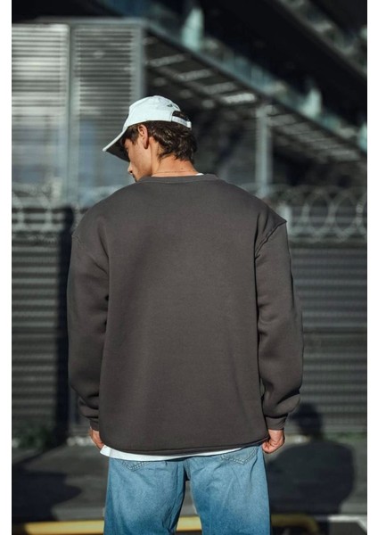 Kışlık Bisiklet Yaka Üç Iplik Basic Sweatshirt - Antrasit fiyatları