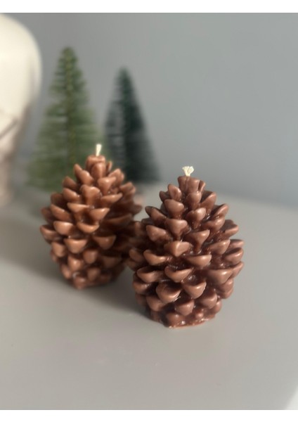Çam Kokulu Ikili Kozalak Dekoratif Mum modelleri