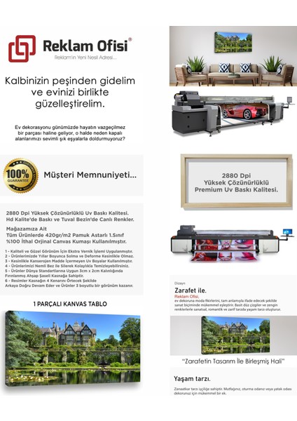 Yeşil Temalı Manzaralı Ev, Doğa Dekoratif Premium Kanvas Tablo