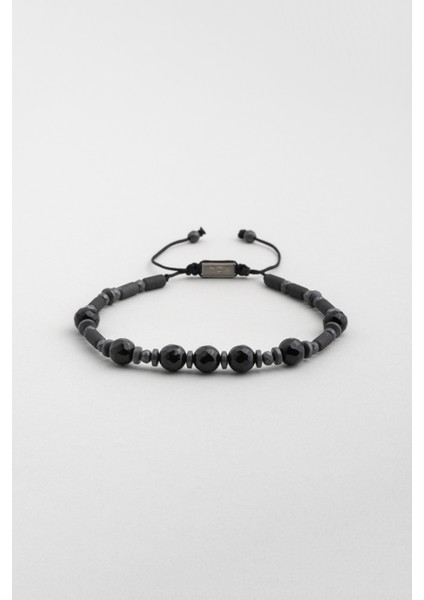 Hematit ve Oniks Taşlı Ayarlanabilir Gümüş Erkek Bileklik