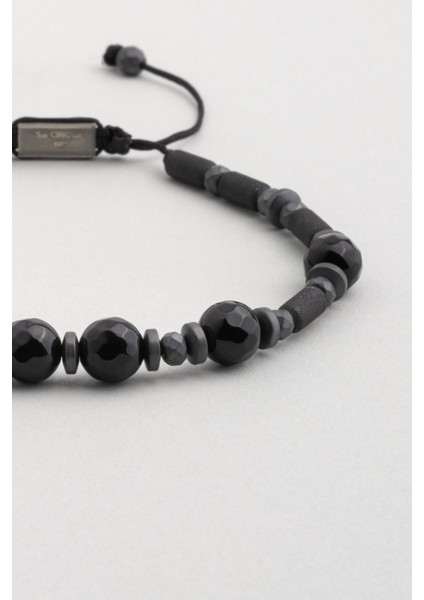 Hematit ve Oniks Taşlı Ayarlanabilir Gümüş Erkek Bileklik fiyatları