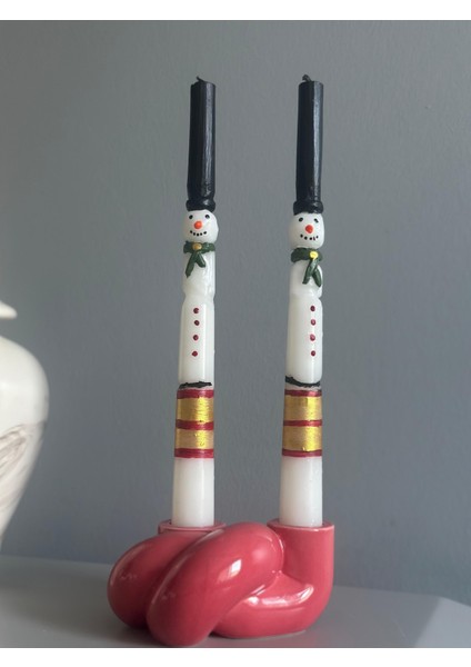 Yeniyıl 2 Li Kardan Adam Oymalı Şamdan Mum