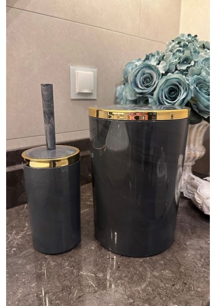 Banyo Seti 5'li,akrilik-Mermer Desenli-Çöpkovası,wc Fırçalık,sıvı Sabunluk,diş Fırçalık,el Sabunluk,gold Renk Detay fiyatları