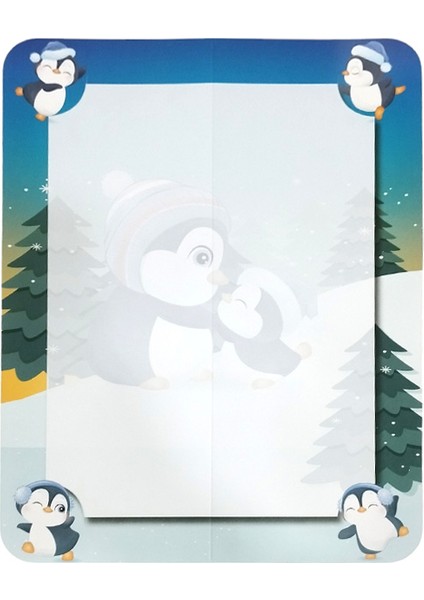 Sevimli Penguenler Görselli Anaokulu Için Kuşe Kağıt Dikey Karne Kabı 1 Paket 20li