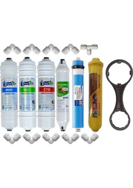 Kapalı Kasa Su Arıtma Cihazı Puretech Inline Filtre Takımı 6'lı Set ve Bağlantı Dirsekleri