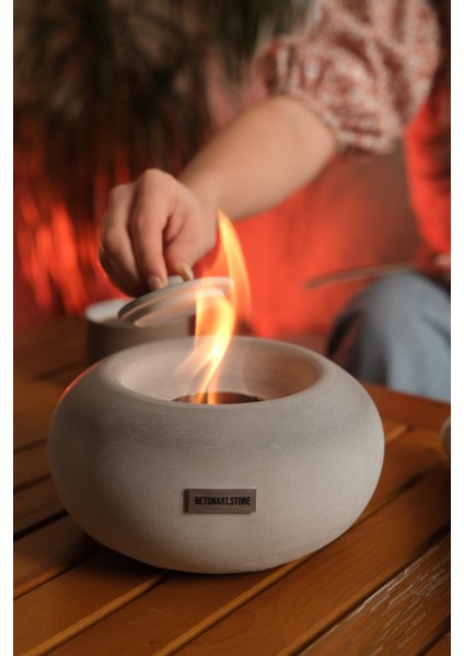 Ateş Çukuru ( Nell ) Minimal Masa Üstü Şömine Dekor Beton Şömine+ 500ML Bioetanol Yakıt Hediye indirimleri
