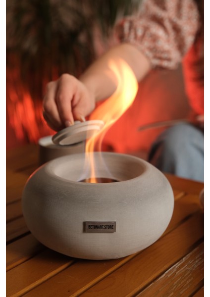Ateş Çukuru ( Nell ) Minimal Masa Üstü Şömine Dekor Beton Şömine+ 500ML Bioetanol Yakıt Hediye