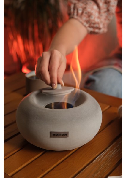 Ateş Çukuru ( Nell ) Minimal Masa Üstü Şömine Dekor Beton Şömine+ 500ML Bioetanol Yakıt Hediye