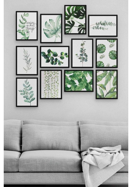 Yaprak 12 Parça Ahşap Mdf Tablo ZLLTB240