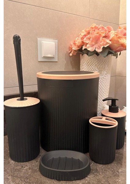 5'li Banyo Seti, Şık Tasarımlı, Beyaz ve Siyah Renk Seçenekleri,pudra Renk Detaylar, Yerli Üretim Türk Malı modelleri