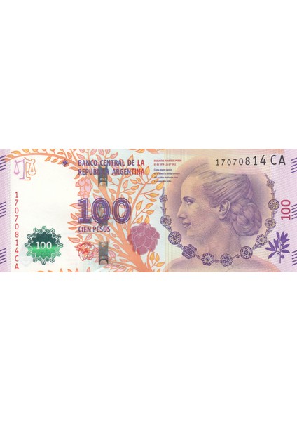 Arjantin 100 Peso, Hatıra, Eva Peron, Eski Yabancı Kağıt Para ,2012 "çil"