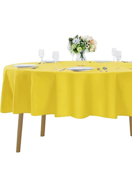 Sıvı Geçirmez Dertsiz Oval Masa Örtüsü Sarı + 12 Peçete