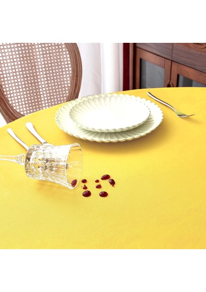 Sıvı Geçirmez Dertsiz Oval Masa Örtüsü Sarı + 12 Peçete modelleri