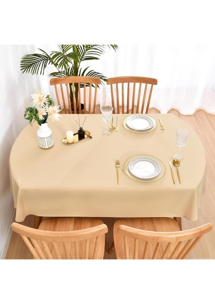 Sıvı Geçirmez Dertsiz Oval Masa Örtüsü Kapuçino + 12 Peçete fiyatları