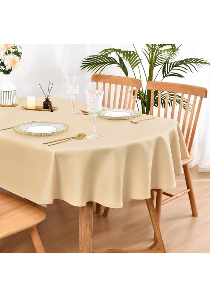 Sıvı Geçirmez Dertsiz Oval Masa Örtüsü Kapuçino + 12 Peçete modelleri