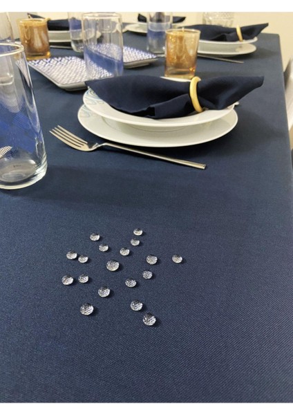 Sıvı Geçirmez Dertsiz Oval Masa Örtüsü Lacivert + 12 Peçete