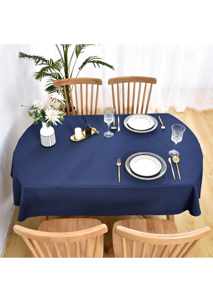 Sıvı Geçirmez Dertsiz Oval Masa Örtüsü Lacivert + 12 Peçete indirimleri