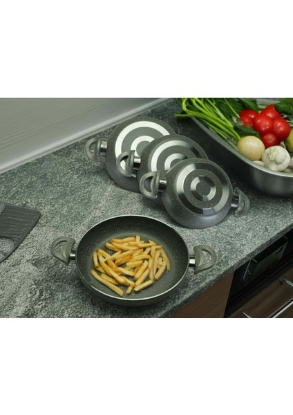 18-20-22-24 cm 4 Lü Set Çift Kulplu Granit Kaplama Sahan Omlet Tava
