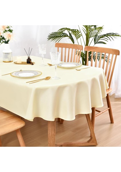 Sıvı Geçirmez Dertsiz Oval Masa Örtüsü Krem + 12 Peçete fiyatları