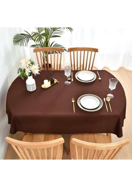 Sıvı Geçirmez Dertsiz Oval Masa Örtüsü Kahvrengi + 12 Peçete