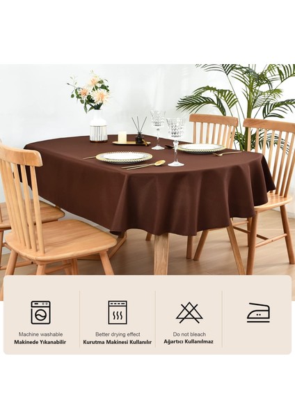 Sıvı Geçirmez Dertsiz Oval Masa Örtüsü Kahvrengi + 12 Peçete modelleri