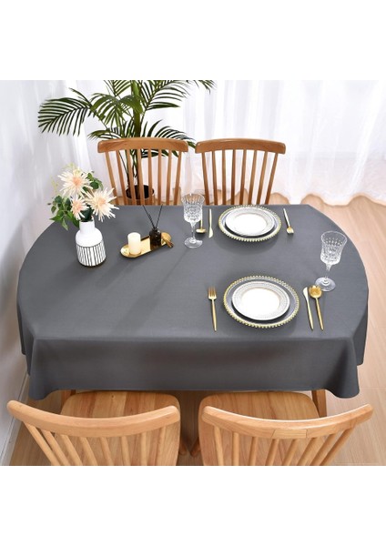 Sıvı Geçirmez Dertsiz Oval Masa Örtüsü Antrasit + 6 Peçete fiyatları