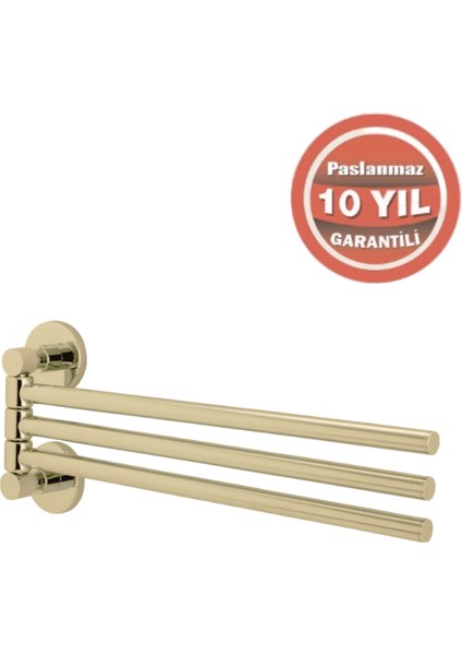 Paslanmaz Pirinç Flora Üçlü Döner Havluluk Altın Sarı Gold