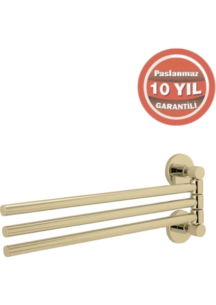 Paslanmaz Pirinç Flora Üçlü Döner Havluluk Altın Sarı Gold modelleri