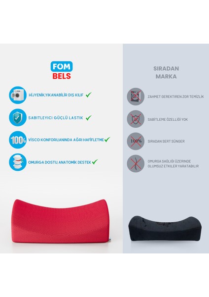 Bels Visco Konforlu ve Rahatlatıcı Bel Destek Yastık, Ortopedik, 40 cm x 34 cm x 12 cm, Kırmızı modelleri