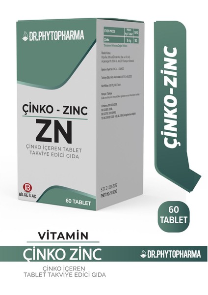 Çinko Içeren Tablet Takviye Edici Gıda 500MG 60 Tablet