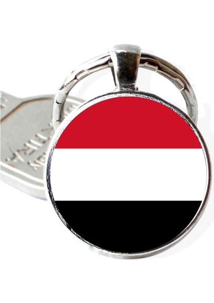 Yemen Bayrağı Anahtarlık Bayrak Büyüteç Camlı Metal Halka Ülke Anahtarlığı