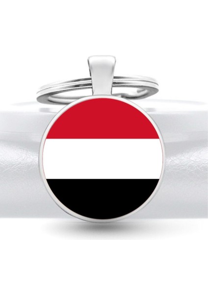 Yemen Bayrağı Anahtarlık Bayrak Büyüteç Camlı Metal Halka Ülke Anahtarlığı