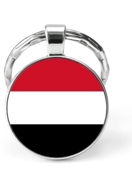 Yemen Bayrağı Anahtarlık Bayrak Büyüteç Camlı Metal Halka Ülke Anahtarlığı