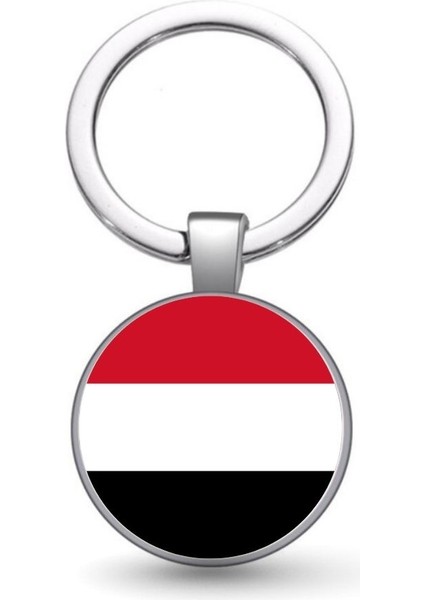 Yemen Bayrağı Anahtarlık Bayrak Büyüteç Camlı Metal Halka Ülke Anahtarlığı