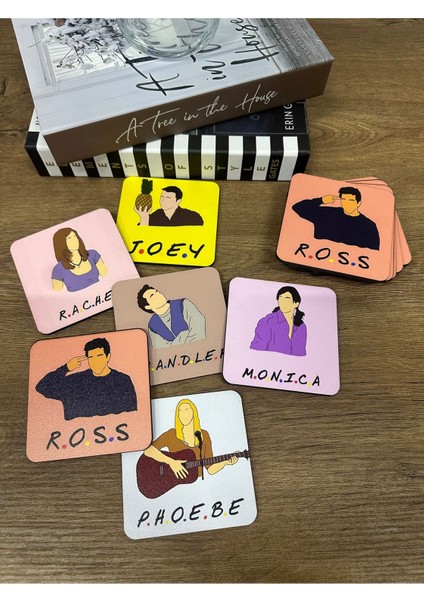 Friends Dizisi Bardak Altlığı Şömine Kokulu Ahşap 6’ Lı Set