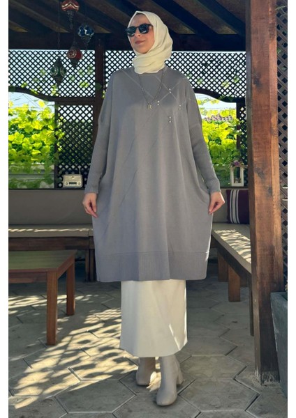 Melda Triko Tunik Gri