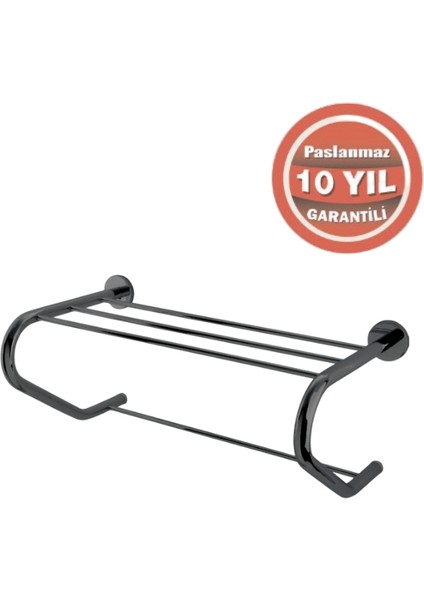 Paslanmaz Pirinç Flora Destekli Raf Havluluk 50CM Mat Siyah