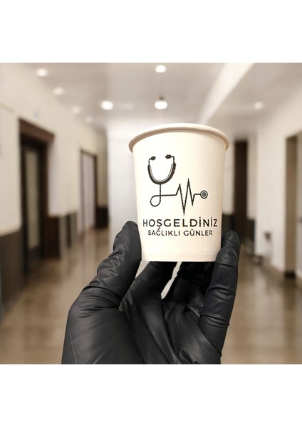 Doktor-Muayenehane-Klinik Hoşgeldiniz Temalı Tek Kullanımlık 7 Oz 50 Adet Karton Bardak