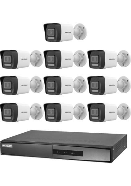10 Kameralı 2 Mp Hybrid Light Ip Güvenlik Kamera Seti DS-2CD1023G2-LIUF (Dahili Mikrofonlu)