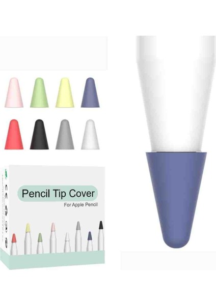Apple Pencil 1-2 Nesil Usb-C Pro Ile Ulumlu Renkli Kalem Koruyuc Silikon Uçları 8 Adet